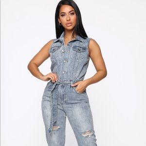 Fashion Nova Keep it Simple Denim Jumpsuit